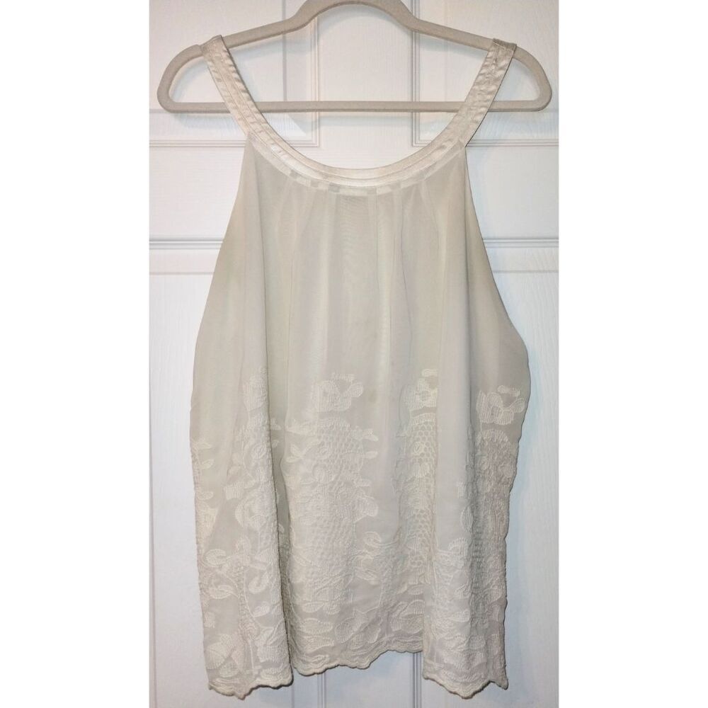 Women's XXI Sheer, Embroidered Halter Top Shirt (Size L)